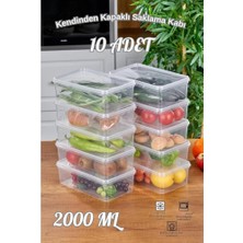 Meks Arel - 10'lu Set Yandan Açılır Kapaklı Saklama Kabı, 10 Adet 2000ML Dikdörtgen Şeffaf Kendinden Kap