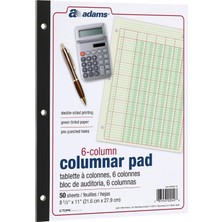 Meks Adams Analiz Defteri, 8 1/2" x 11", 100 Sayfa (50 Sayfa), 6 Sütun, Yeşil