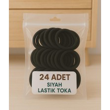 Meks Siyah Kadın Saç Tokası 24 Adet Orta Boy Esnek Havlu Lastik Toka (Siyah)