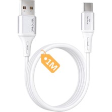 Meks USB A-Type C Şarj Kablosu, 3.1A Hızlı Şarj, Beyaz/gümüş Metal, Remorax Wahoo (1AD x 1metre Beyaz)