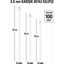 Meks Kablo Bağı Seti, 100 Adet, Naylon, Karışık Boy (20 Cm, 25 Cm, 30 Cm), 3.6 Mm, Kablo Düzenleme ve Sa