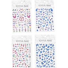 Meks Fontenay Tırnak Sticker Protez Tırnak Kalıcı Oje Süsleme, Nail Art Sticker Set 4 Adet Renkli