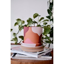 Meks Terracotta Silindir Saksı+Tabak • Pembenin Tonları (Küçük)