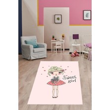 Meks Pelangi Sweet Girl Kız Desenli Dijital Baskı Yıkanabilir Kaymaz Taban Çocuk Genç Odası Halısı, Açık