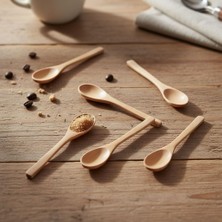 Meks Deconox 6'lı Doğal Ahşap Mini Servis Kaşığı Seti – 16CM Küçük Baharat, Kahve, Çay, Tatlı ve Bal Kaş