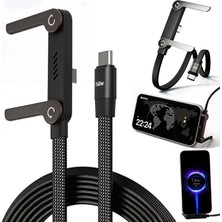 Meks Yeni Pro Tech 240W Destekli Standlı 1,5metre Siyah Hasır Kablo Type-C Girişli Şarj Kablosu