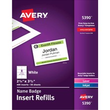 Meks Avery Isim Etiketi Ekleri, Baskı Veya Yazma, 6,4 x 8,9 Cm, 400 Kart Dolumu (5390), Beyaz