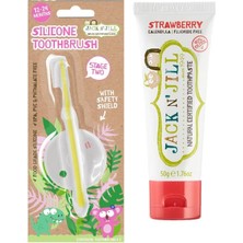 Meks Jack N Jill Diş Fırçalama Seti (Silikon Diş Fırçası + Çilek Aromalı Macun 50G)