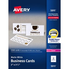Meks Avery Laser Kartvizitler, 2 x 3.5-Inç, Beyaz, Box 2500 Kart (5911)