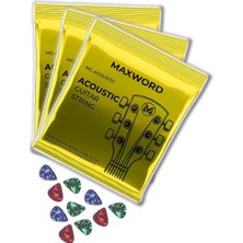 Meks Maxword Gt-Acoustic-3x Kaliteli Akustik Gitar Teli 3 Takım Set (10 Pena Hediye)