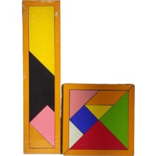 Meks Esmay Ahşap Kare Tangram 11X11 + Ahşap T Tangram Renkli Zeka Oyunu Seti GNSRKFAZ2941