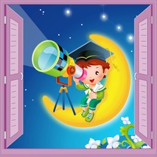 Meks Çocuk Odası Bebek Odası Pencere Poster Duvar Kağıdı Teleskop