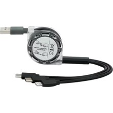 Meks Lunatic 0260 USB To Type-C Micro USB Lightning Çoklu Şarj Kablosu Universal Makaralı 3'ü 1 Arada