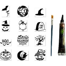 Meks Cadılar Bayramı Halloween Geçici Dövme Seti 1 Tüp Kına ve 12 Desen Fırça Hediyeli