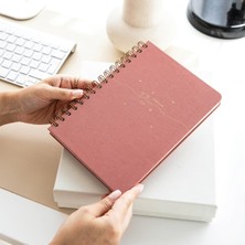 Meks Paperora A5 Spiralli Sert Kapak Keten Düz Çizgisiz Tarihsiz Not Defteri Pembe