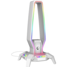 Mey İthalat Rampage RM-H27 Igrıs Type-C Rgb Beyaz Kulaklık Standı, 3 USB 2.0 Portlu, 3.5 mm Ses Girişli Oyuncu Kulaklık Askısı