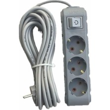 Meks Ufo 3lü Anahtarlı Grup Priz 5 Metre 16A 250V, Üçlü Topraklı Uzatma Kablosu 5 Metre Gri Renk