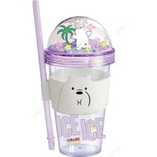 Meks Lisanslı We Bare Bears Ice Bear Simli Plastik Pipetli ve Kapaklı Suluk