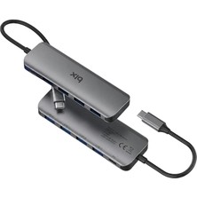 Meks Bix BX07HB Usb-C Hub 4x USB 3.0 Pd Şarj 5gbps Mac Windows Uyumlu Alüminyum Çoklayıcı Gri Adaptör Hu