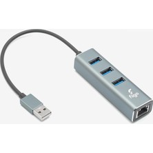 Meks Fiigo USB To Lan ve 3x USB Alüminyum Adaptör Gri