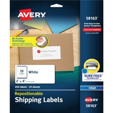 Meks Avery Mürekkep Püskürtmeli Yazıcılar Için Yeniden Konumlandırılabilir Nakliye Etiketleri 2 x 4, 250