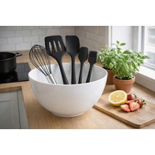 Meks Pikas Silikon Spatula Seti 5’li - Çırpıcılı, Yapışmaz Tava Uyumlu, Isıya Dayanıklı Mutfak Seti (Siy