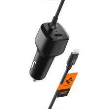 Meks Spigen 47W Usb-C 2 Port Araç Içi Hızlı Şarj Aleti + Lightning Şarj Kablosu Güç Adaptörü Çakmaklık I