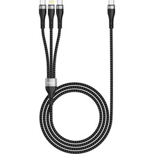 Meks Zore Zr-45 3ın1 Usb-A To Lightning - Type-C - Type-C Şarj ve Data Kablosu 20W 1.5m Siyah