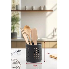 Meks Plastik Silindir Dik Kaşıklık & Tezgah Üstü Düzenleyici & Servis Standı, Siyah
