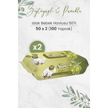 Meks Sleepy Doğal Zeytinyağlı ve Pamuklu Islak Bebek Havlusu 50 x 2 Adet (100 Yaprak)