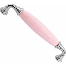Meks Afrod Pembe Porselen Krom Kulp 128 mm 12.8 cm Mobilya Çekmece Dolabı Dolap Kapak Kulplar Kulb Kulpu