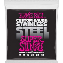 Meks Ernie Ball Süper Slinky Paslanmaz Çelik Yara Elektro Gitar Telleri, Ölçü 9-42