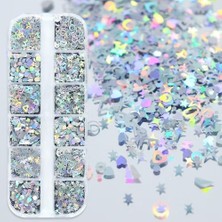 Meks Holografik Gümüş Tırnak Süsleme Folyo Pulları Karışık Dizayn Kelebek Kalp Harfler Yıldızlar Nail Ar