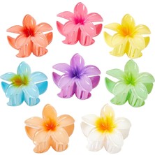 Meks Kadınlar Için Çiçek Saç Pençe Klipsi, 8'li Paket Hawaii Çiçek Saç Tokası, Kalın Ince Saçlar Için Pl
