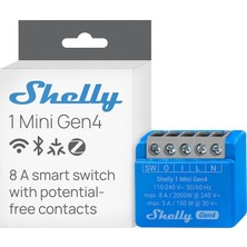 Meks Shelly 1 Mini Gen4, Wi-Fi Akıllı Röle Şalteri, 1 Kanal, 8 A, Potansiyelsiz Kontak, Işık Şalteri, Ga