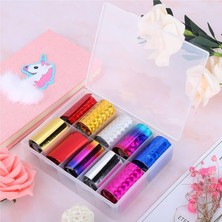 Meks 10LU Tırnak Süsleme Folyosu Parlak Holografik Dizayn Düz Renk Nail Art Transfer Folyo WNF-230