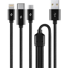 Meks Ttec Alumicable Trio Şarj Kablosu 1mt. Type-C, Lightning, Micro USB