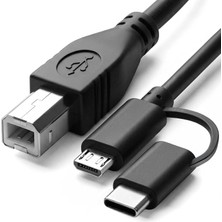 Meks Type-C + Micro USB To Usb-B Yazıcı/midi Bağlantı Kablosu (1 Metre) - Printer, Tarayıcı, Midi Klavye