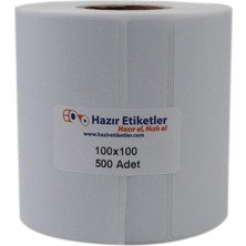 Meks Lamine Termal Etiket 100MM x 100MM Ruloda 500 Adet 40MM Kuka Çapında Direk Termal Transfer Etiketi