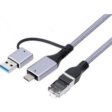 Meks Coverzone USB 3.0 & Type-C Gigabit Ethernet Adaptörü 1000 Mbps RJ45 Kablolu Internet Dönüştürücü Us