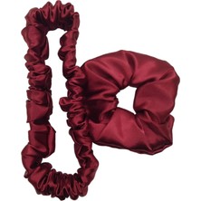 Meks Ipek Saten Saç Bandı ve Saç Tokası (Bordo)