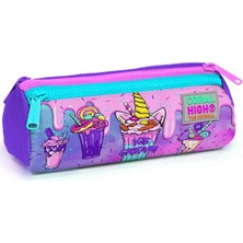 Meks Coral High Pembe Mor Dondurma Üç Bölmeli Kalem Çantası - Kız Çocuk