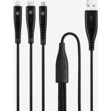 Meks Mojue By Ttec Trio Şarj Kablosu Usb-A - Usb-C/lightning ile Uyumlu/micro USB 150CM - Siyah ((2 Yıl