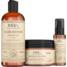 Meks Pxel Onarıcı Saç Bakım Seti – Şampuan, Maske ve Argan Serum | Kuru, Mat ve Yıpranmış Saçlar Için |