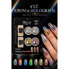 Ocean Misyul 4'lü Metalik Krom Tozu 4 Farklı Renk Seçeneği Kalıcı Oje Üstü Parlak Aynalı Metalik Rose Gold Efektli Tırnak Süsleme Tozu Set