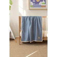 Meks Sallhomee Pamuklu 4 Katlı Müslin Bebek Battaniyesi, Mavi, 90X110 Cm, Antibakteriyel, Dantelli, Düz