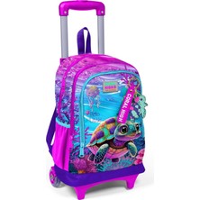 Meks Coral High Işıklı Tekerlekli Pembe Mor Kaplumbağa Çekçek Okul Çantası - Kız Çocuk