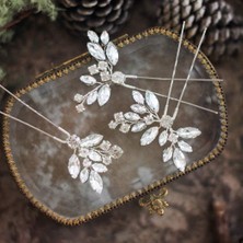 Meks Jakawin Crystal Bride Düğün Saç Iğneleri Gümüş Saç Parçası Gelin Çiçeği Saç Aksesuarları Kadınlar V