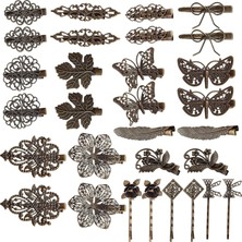 Meks Insowni 30'lu Paket/15 Çift Bronz Metal Retro Vintage Timsah Saç Klipsi, Toka, Ponpon, Yaprak Çiçek