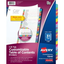 Meks Avery 3 Halka Bağlayıcı Için 1-31 Tab Bölücüler, Özelleştirilebilir Içindekiler, Çok Renkli Sekmele